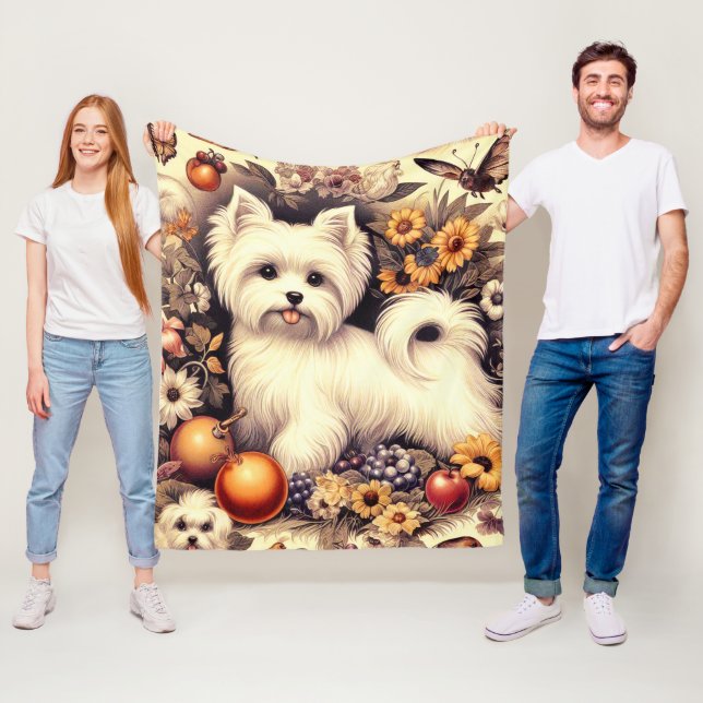 Vintage Cute Maltese Fleece Blanket (In Situ)