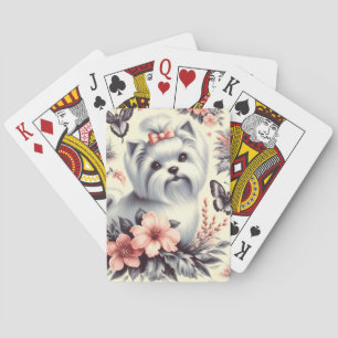 Vintage Cute Maltese Illustration Playing Cards