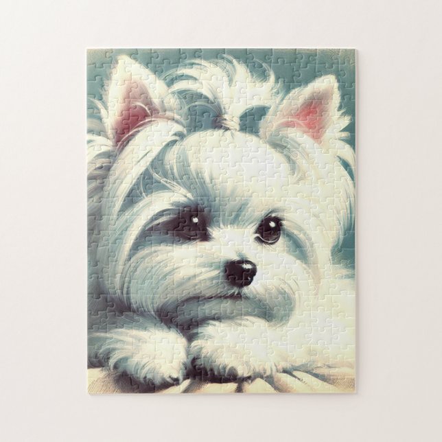 Vintage Cute Maltese Painting Jigsaw Puzzle (Vertical)