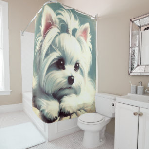 Vintage Cute Maltese Painting Shower Curtain