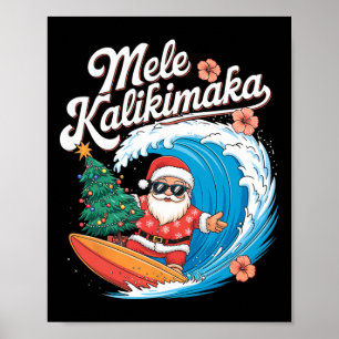 Vintage Cute Mele Kalikimaka Christmas Santa Surfi Poster