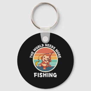 Vintage Cute Monkey The World Needs More Fishing L Key Ring