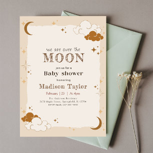 Vintage Cute Moon and Stars Baby Shower Invitation