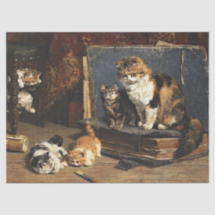 Vintage Cute Orange Black & White Cat With Kittens Tissue Paper