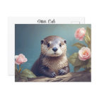 Vintage Cute Otter Cub Rose Portrait Timeless Art 