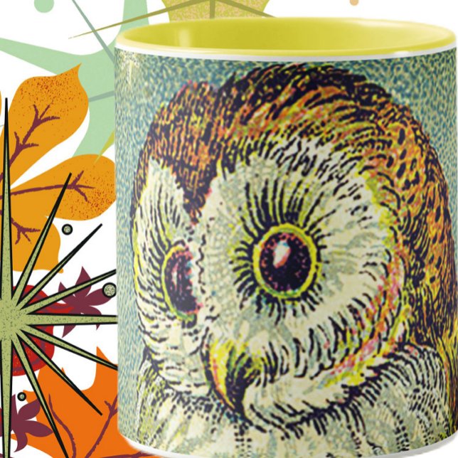 Vintage cute owl illustration brown teal mug (Creator Uploaded)