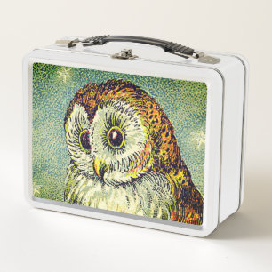 Vintage cute owl illustration metal lunch box
