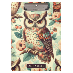 Vintage Cute Owl Pattern Clipboard