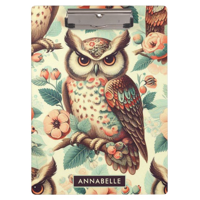 Vintage Cute Owl Pattern Clipboard (Front)