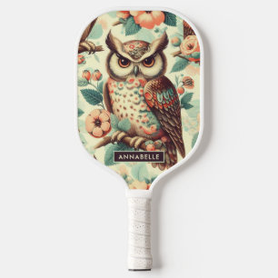Vintage Cute Owl Pattern Pickleball Paddle
