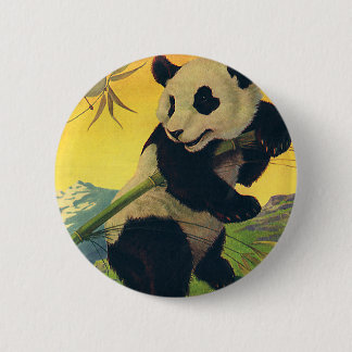Vintage Cute Panda Bear Eating Bamboo, Wild Animal 6 Cm Round Badge