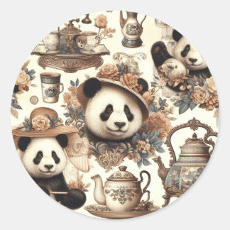 Vintage Cute Panda Seamless Painting Classic Round Sticker