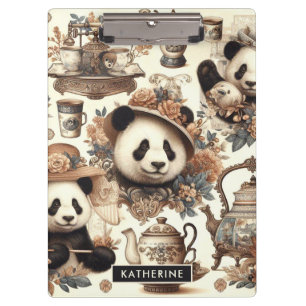 Vintage Cute Panda Seamless Painting Clipboard