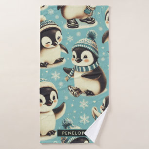 Vintage Cute Penguin Pattern Bath Towel