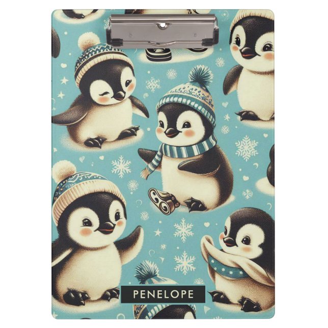 Vintage Cute Penguin Pattern Clipboard (Front)