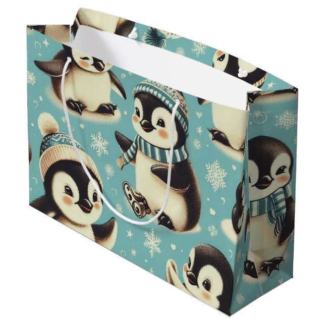 Vintage Cute Penguin Pattern Large Gift Bag (Back Angled)