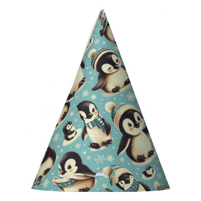 Vintage Cute Penguin Pattern Party Hat (Left)