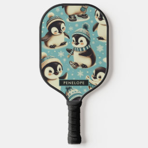 Vintage Cute Penguin Pattern Pickleball Paddle