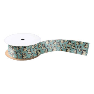 Vintage Cute Penguin Pattern Satin Ribbon