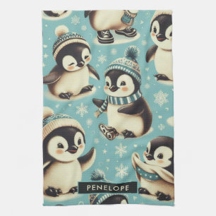 Vintage Cute Penguin Pattern Tea Towel