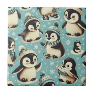 Vintage Cute Penguin Pattern Tile