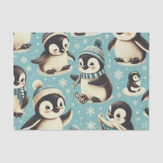 Vintage Cute Penguin Pattern Tissue Paper (Front)