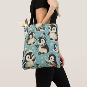 Vintage Cute Penguin Pattern Tote Bag