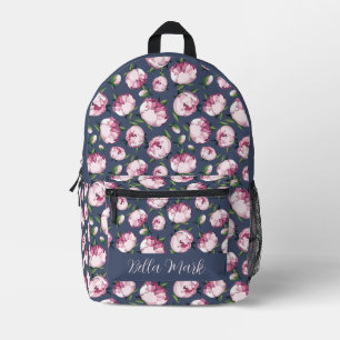 Vintage cute peony floral printed backpack