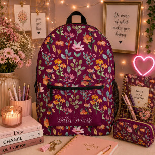 Vintage cute peony floral printed backpack