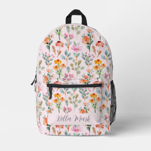 Vintage cute peony floral printed backpack