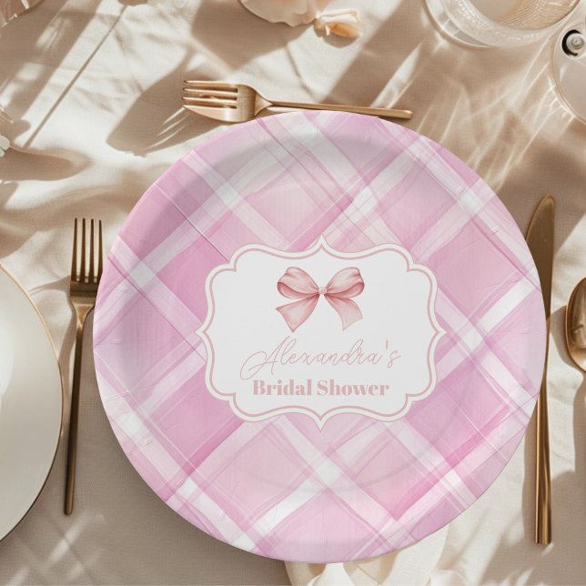 Vintage Cute Pink Bow Bridal Shower Paper Plate (Creator Uploaded)