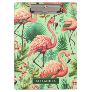 Vintage Cute Pink Flamingos Clipboard