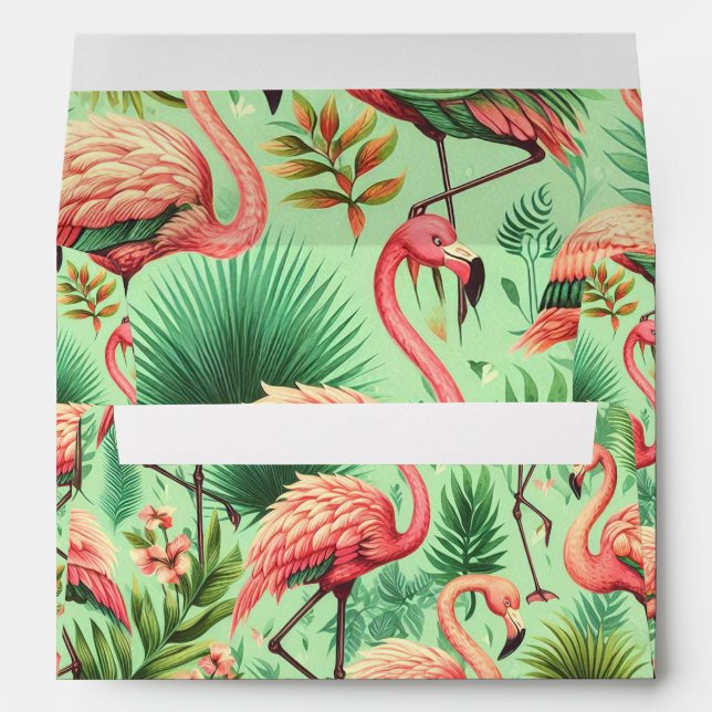 Vintage Cute Pink Flamingos Envelope (Back (Bottom))