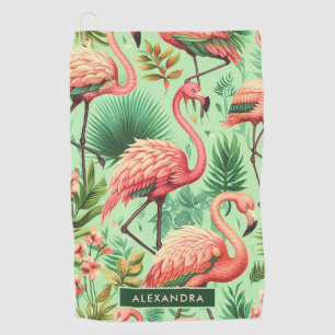 Vintage Cute Pink Flamingos Golf Towel