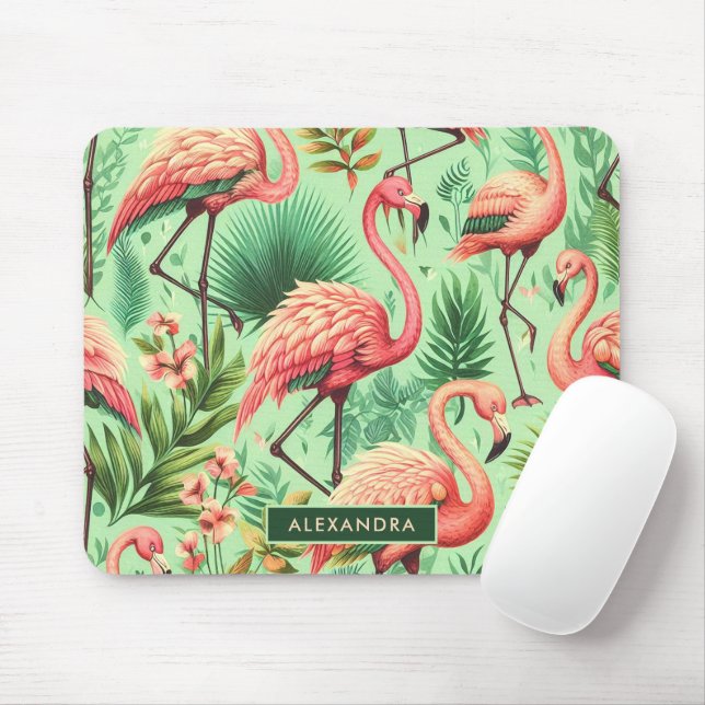 Vintage Cute Pink Flamingos Mouse Pad (With Mouse)