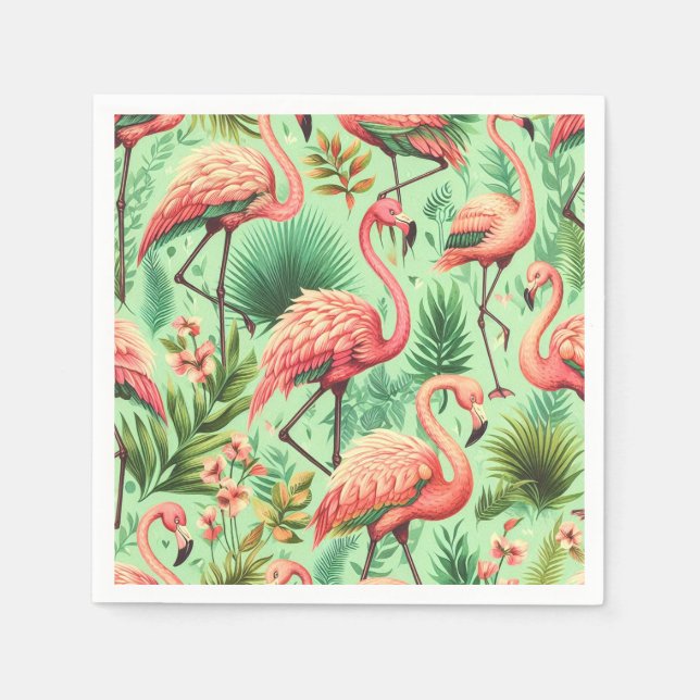 Vintage Cute Pink Flamingos Napkin (Front)