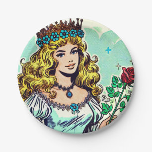 Vintage Cute Princess Comics Paper Plate