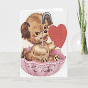 Vintage Cute Pup Valentine's Day Card for Teacher