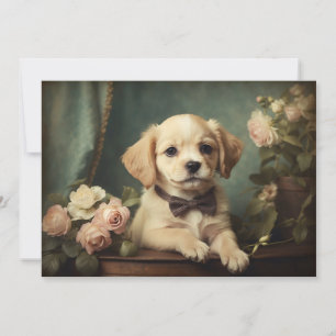 Vintage Cute Puppy Dog Portrait Art Any Occasion Holiday Card