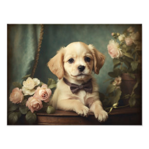 Vintage Cute Puppy Dog Portrait Art Any Occasion Photo Print