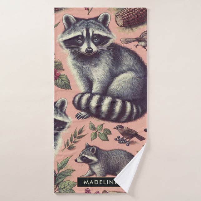 Vintage Cute Racoon Bath Towel (Bath Towel)