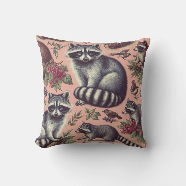 Vintage Cute Racoon Cushion (Front)