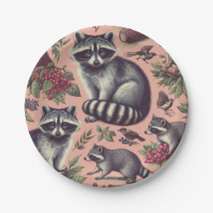 Vintage Cute Racoon Paper Plate
