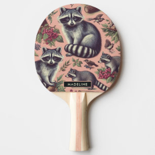 Vintage Cute Racoon Ping Pong Paddle