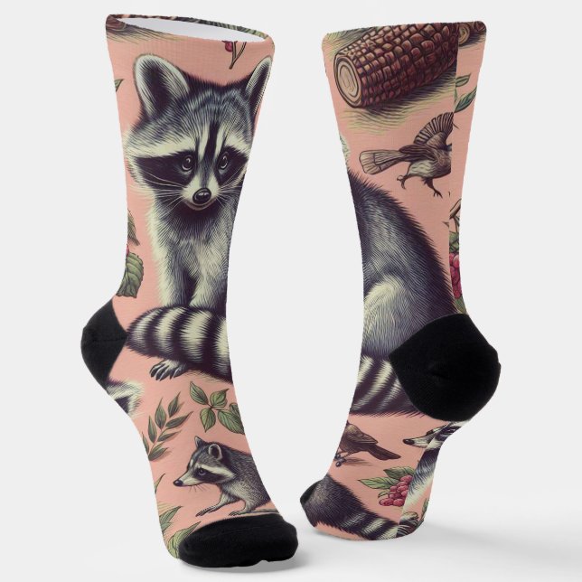 Vintage Cute Racoon Socks (Angled)