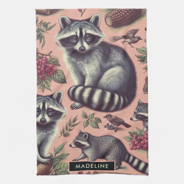 Vintage Cute Racoon Tea Towel (Vertical)