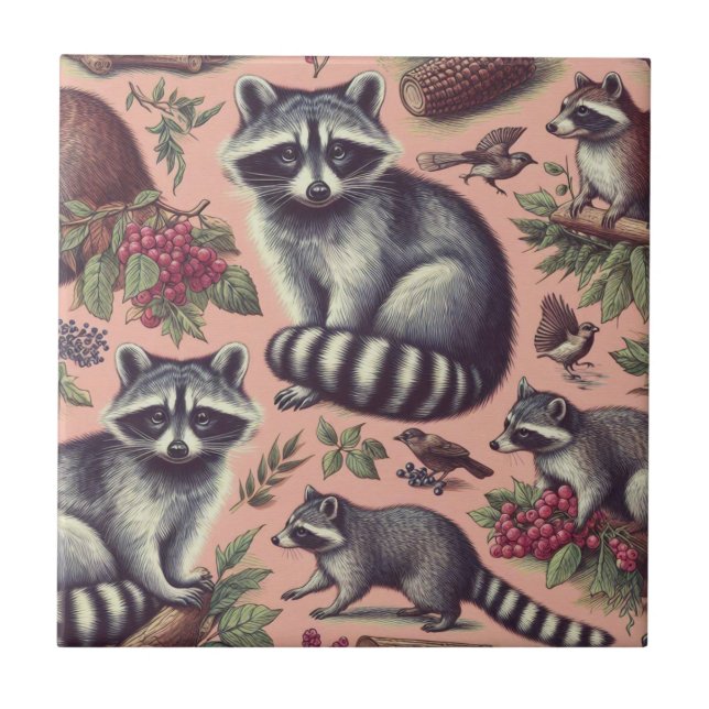 Vintage Cute Racoon Tile (Front)