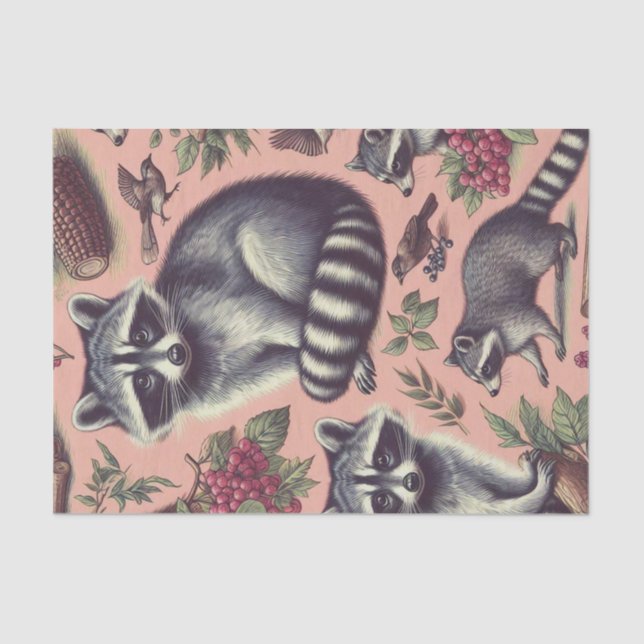 Vintage Cute Racoon Tissue Paper (Front)