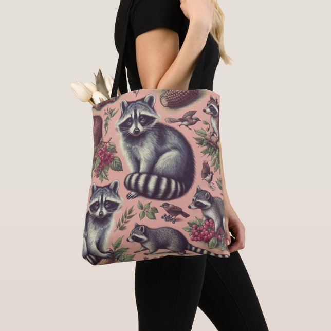Vintage Cute Racoon Tote Bag (Close Up)
