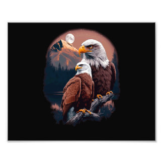 Vintage Cute Realistic Couple Eagles Mountains Hik Photo Print
